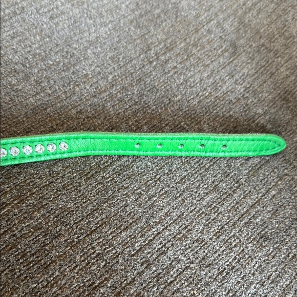 Green Studded Dog Collar, Size Small, rhinestones - Picture 5 of 6